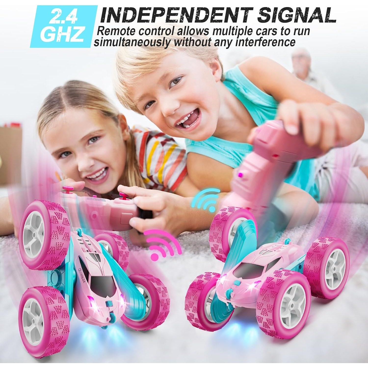 Pink RC Stunt Car with Double-Sided 360 Flips