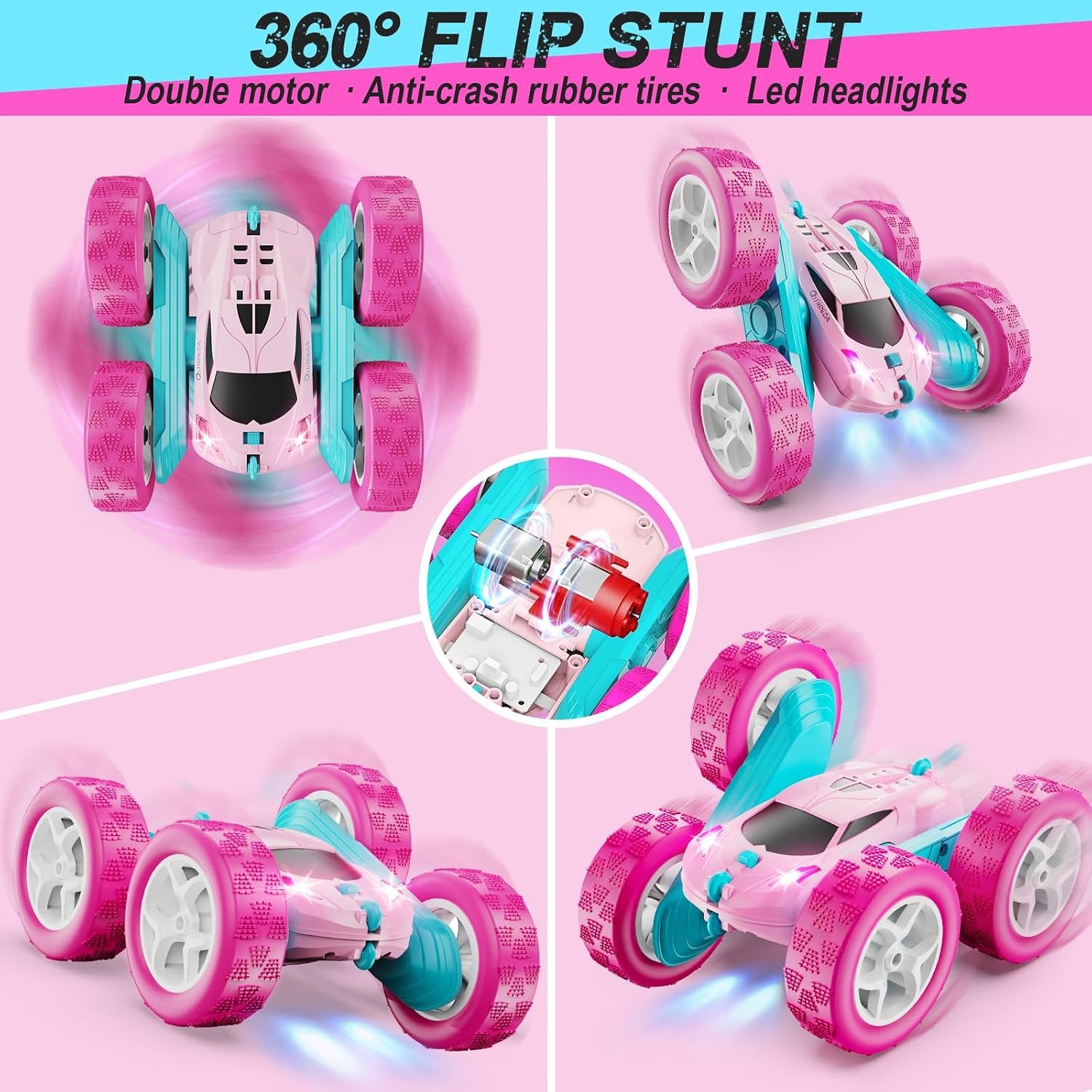 Pink RC Stunt Car with Double-Sided 360 Flips