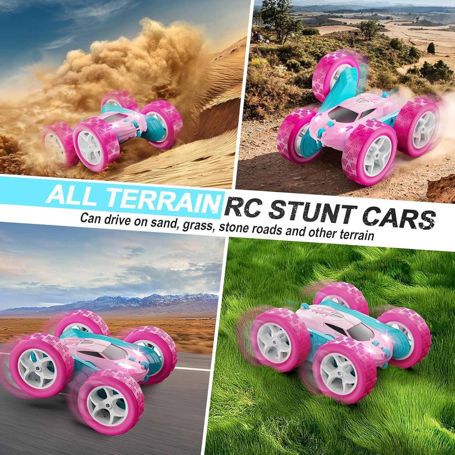 Pink RC Stunt Car with Double-Sided 360 Flips