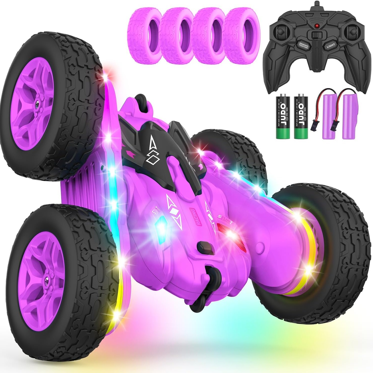 Double-Sided RC Stunt Car with Color-Changing Light Strips