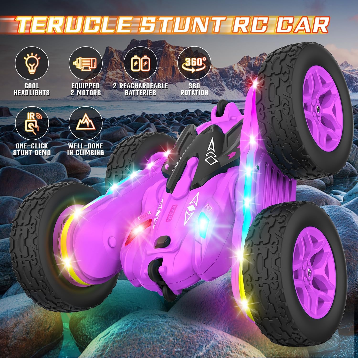 Double-Sided RC Stunt Car with Color-Changing Light Strips: image 3