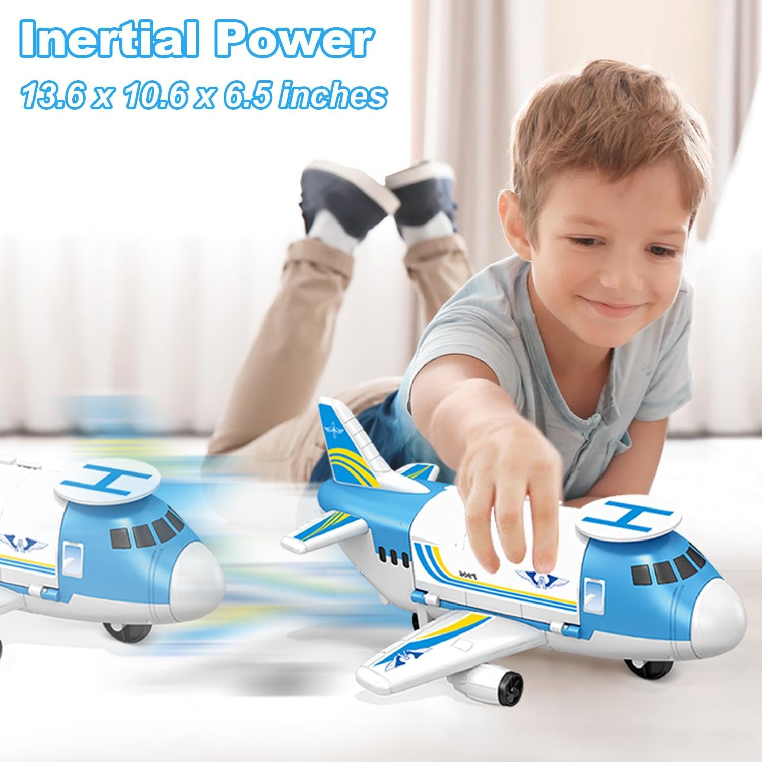 Cargo Plane Car Set with 5 Friction Cars and Helicopter