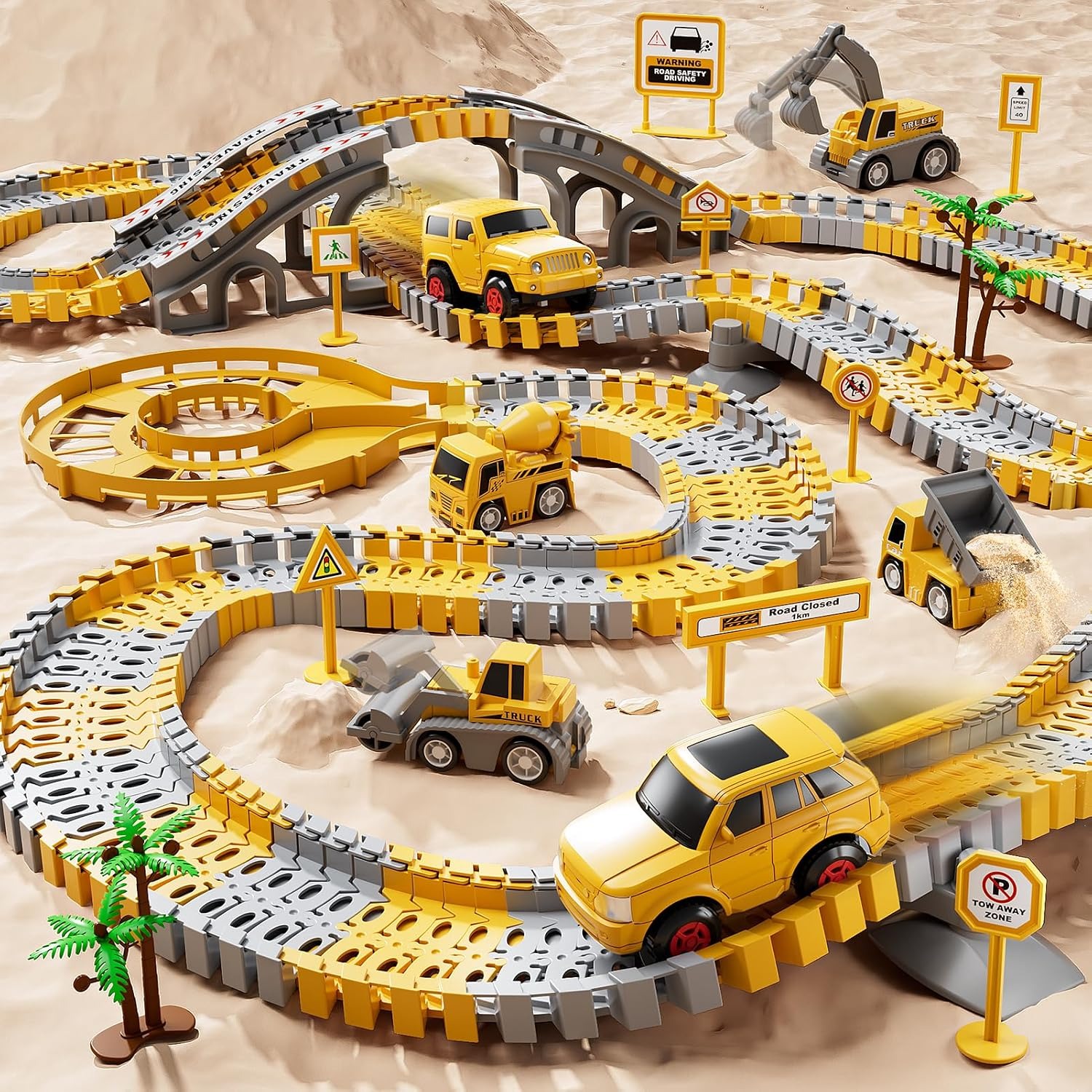 236-Piece Construction Race Track Set with Electric Cars and Trucks