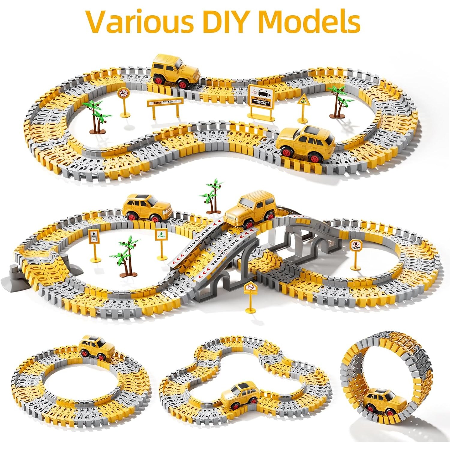 236-Piece Construction Race Track Set with Electric Cars and Trucks