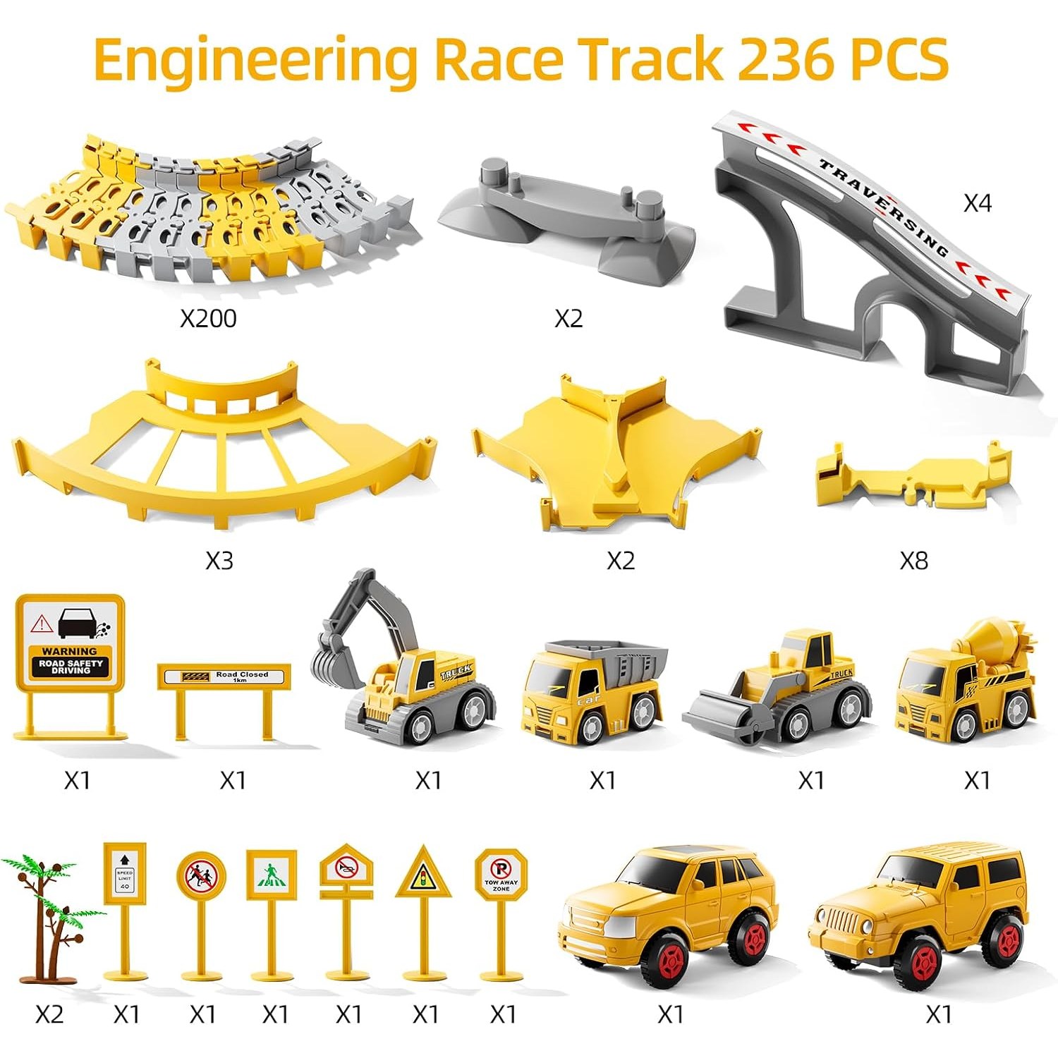 236-Piece Construction Race Track Set with Electric Cars and Trucks: image 7