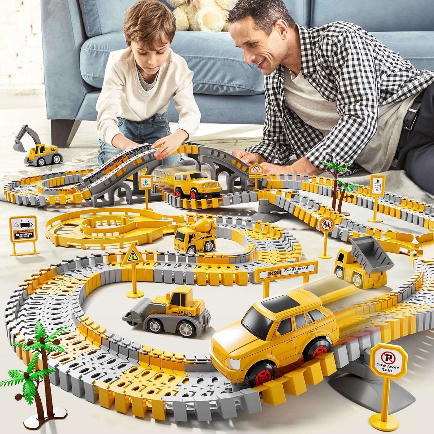 236-Piece Construction Race Track Set with Electric Cars and Trucks: image 8