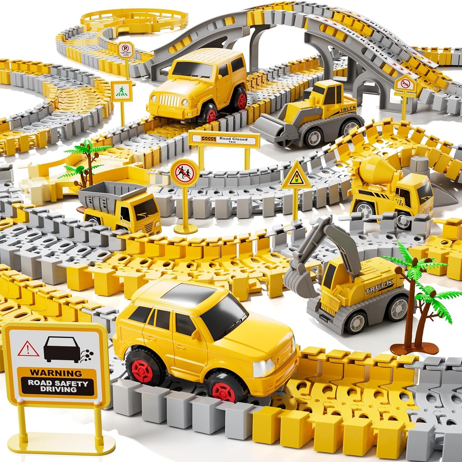 236-Piece Construction Race Track Set with Electric Cars and Trucks