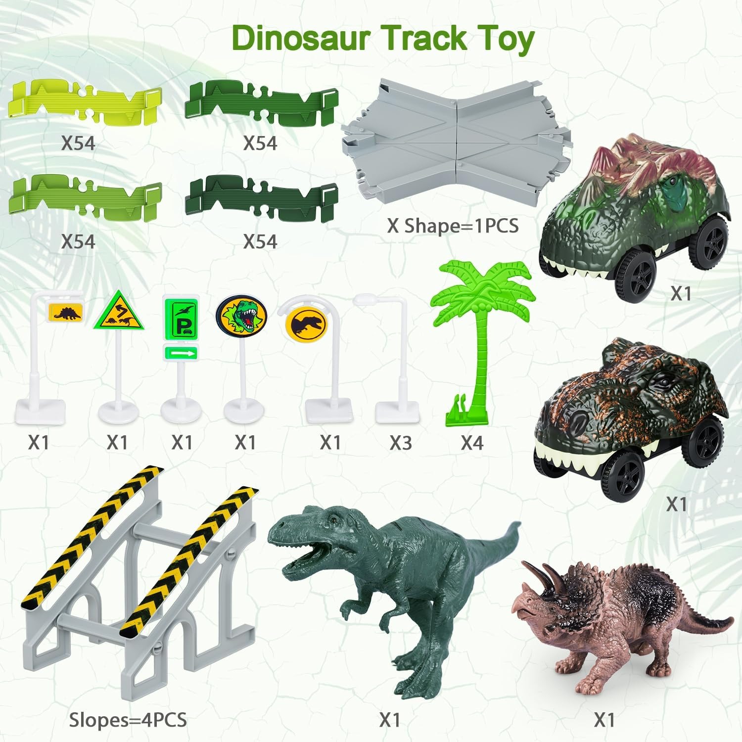 Dinosaur Race Track Set with Flexible Track and 2 Dinosaur Cars