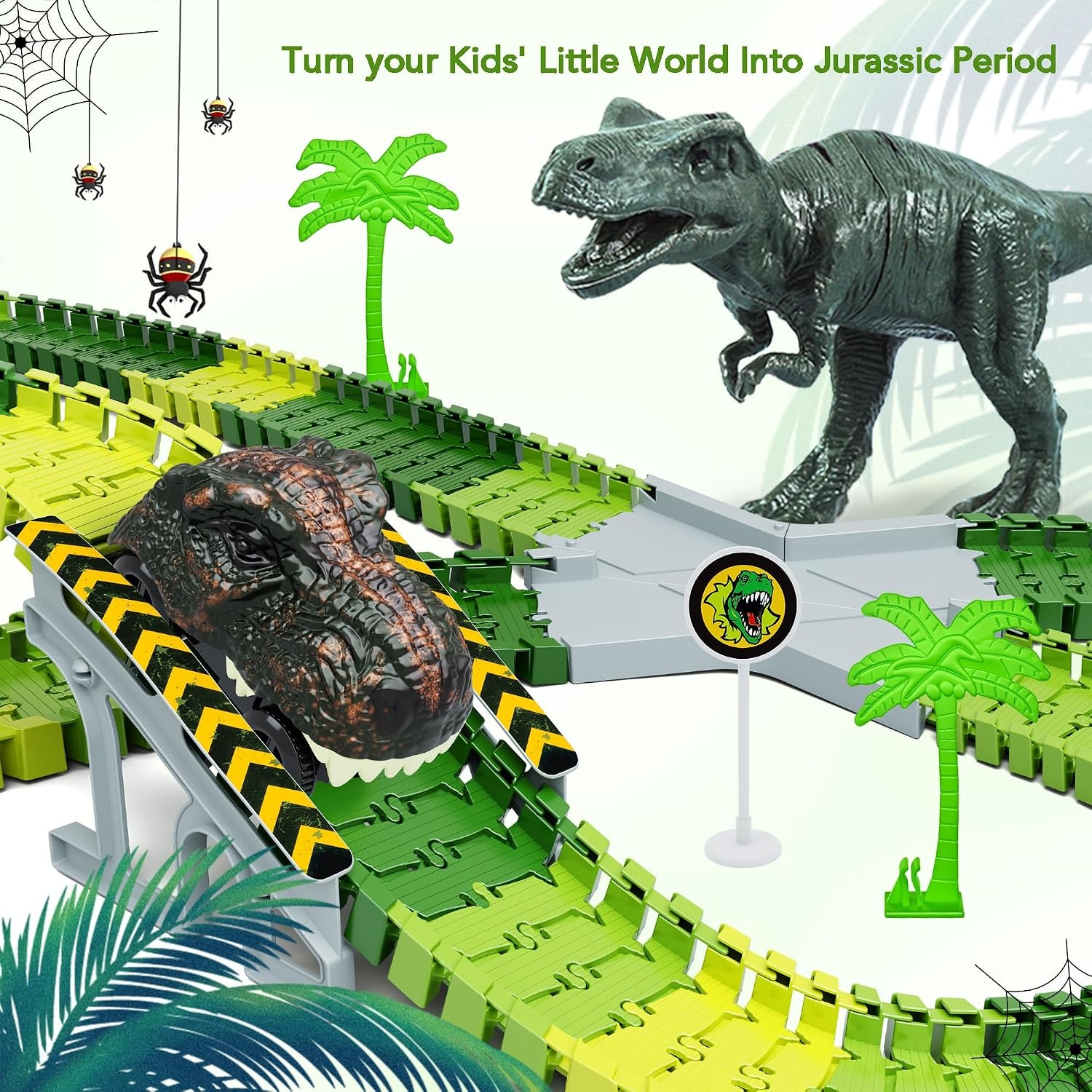 Dinosaur Race Track Set with Flexible Track and 2 Dinosaur Cars