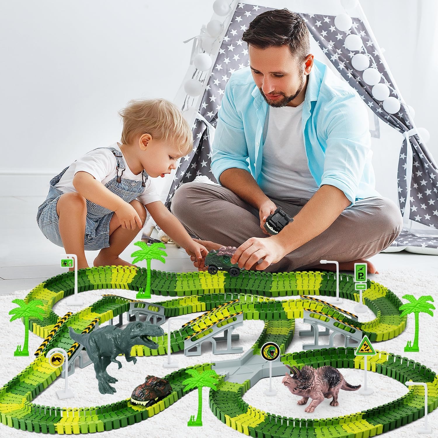 Dinosaur Race Track Set with Flexible Track and 2 Dinosaur Cars: image 7