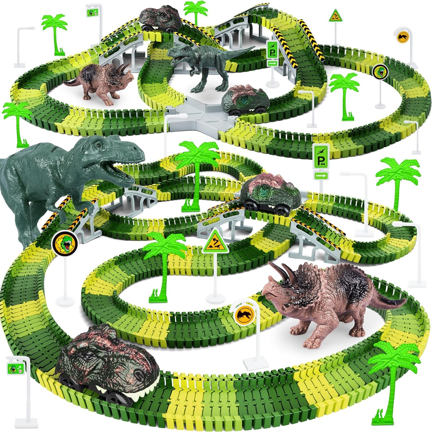 Dinosaur Race Track Set with Flexible Track and 2 Dinosaur Cars