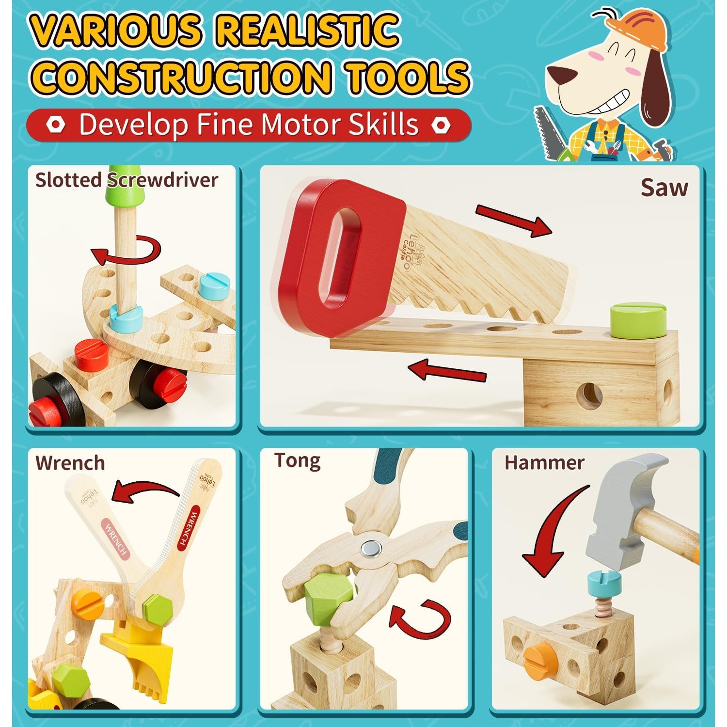 Kids Wooden Tool Set with Portable Tool Box (49 Pieces): image 2