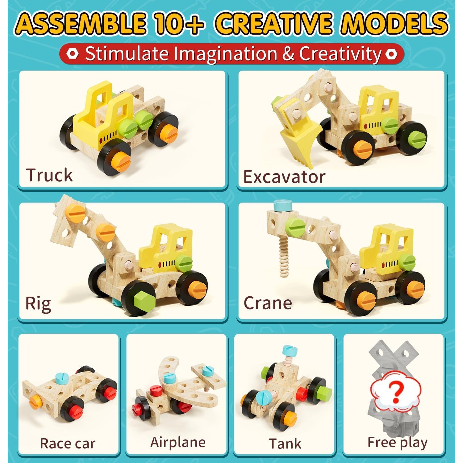 Kids Wooden Tool Set with Portable Tool Box (49 Pieces): image 3