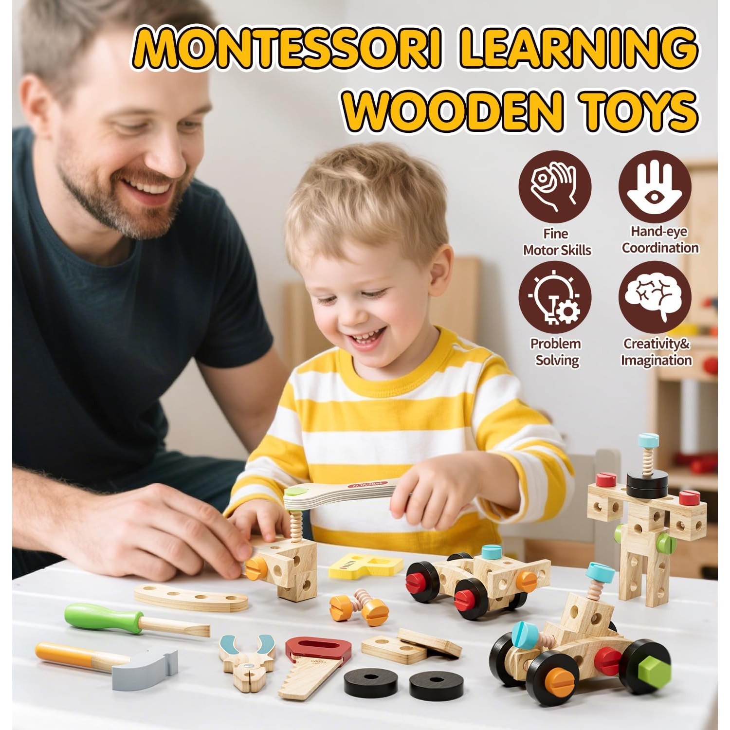 Kids Wooden Tool Set with Portable Tool Box (49 Pieces): image 4