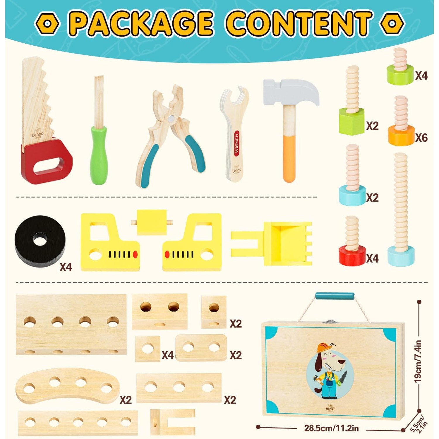 Kids Wooden Tool Set with Portable Tool Box (49 Pieces): image 7
