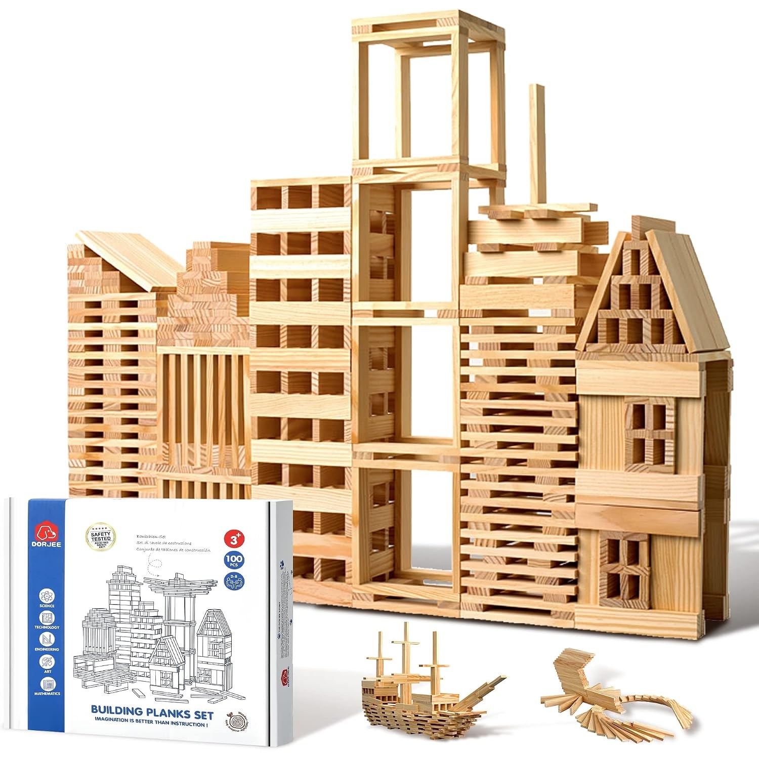 100 Piece Wooden Building Blocks Set: image 1