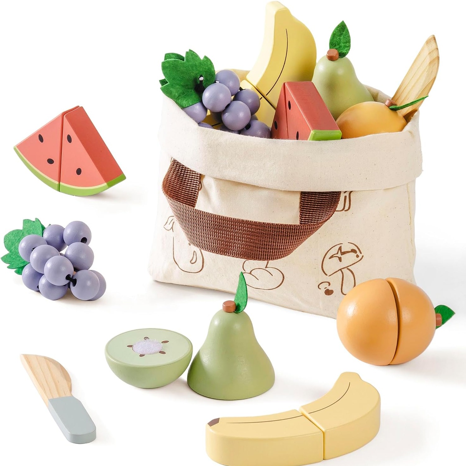 Wooden Cutting Fruit Set with Storage Bag: image 1