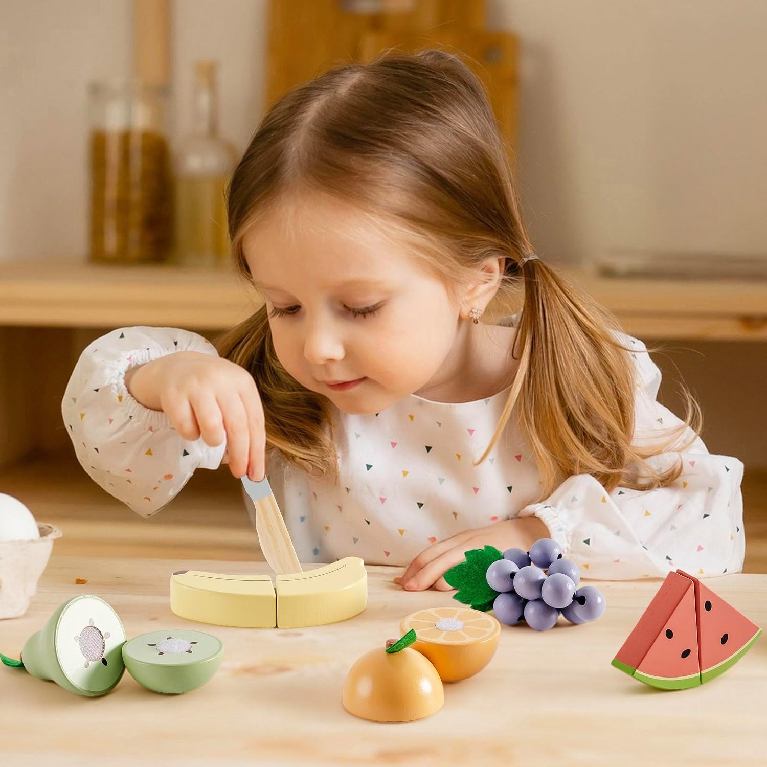 Wooden Cutting Fruit Set with Storage Bag