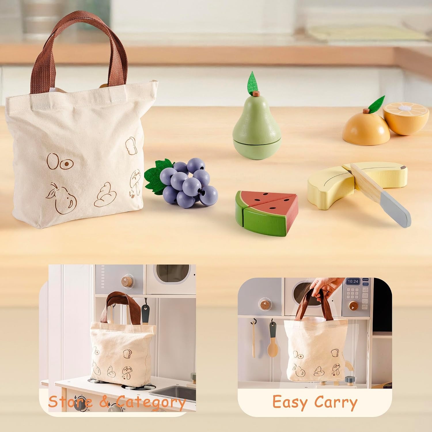 Wooden Cutting Fruit Set with Storage Bag: image 7