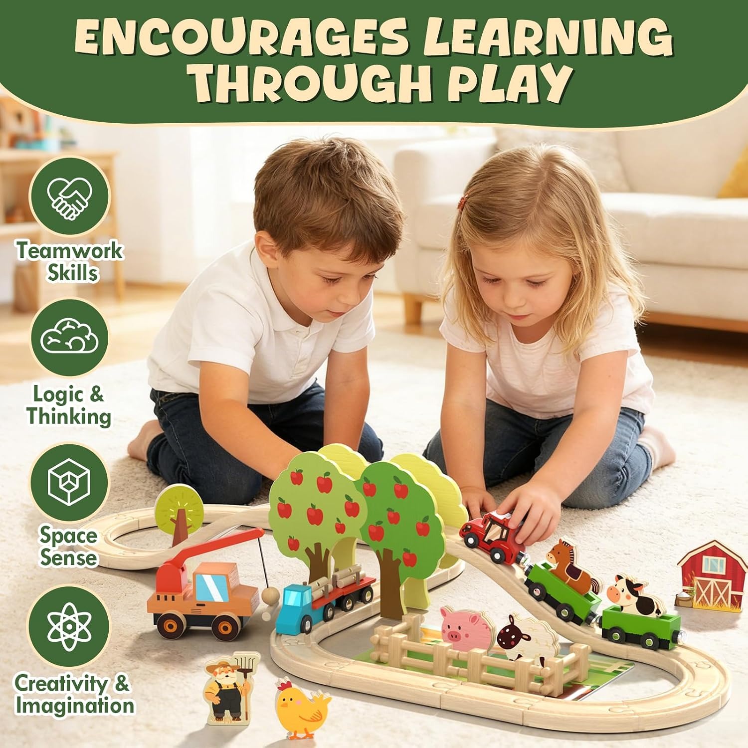 Wooden Farm Train Set (47 Pieces)