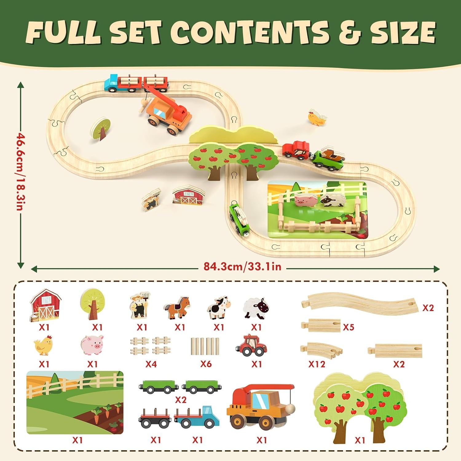 Wooden Farm Train Set (47 Pieces): image 7